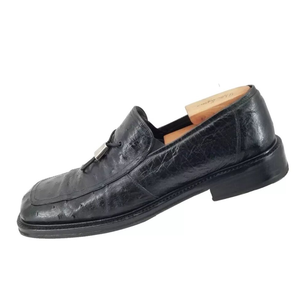Mezlan Platinum Tuscany Mens Loafers Shoes Black Full Ostrich Quill sz 9.5M